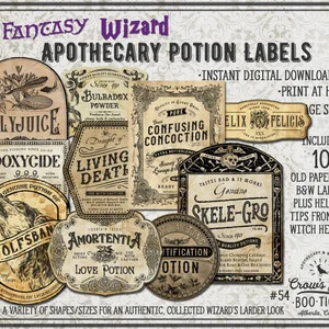 Vintage Look Potion Labels #54, Wizard’s Apothecary Labels for Jars, Printable | Etsy (US)