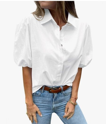 White puff sleeve collared button down shirt, work tops, classic tops 

#LTKOver40 #LTKFindsUnder50 #LTKFindsUnder100
