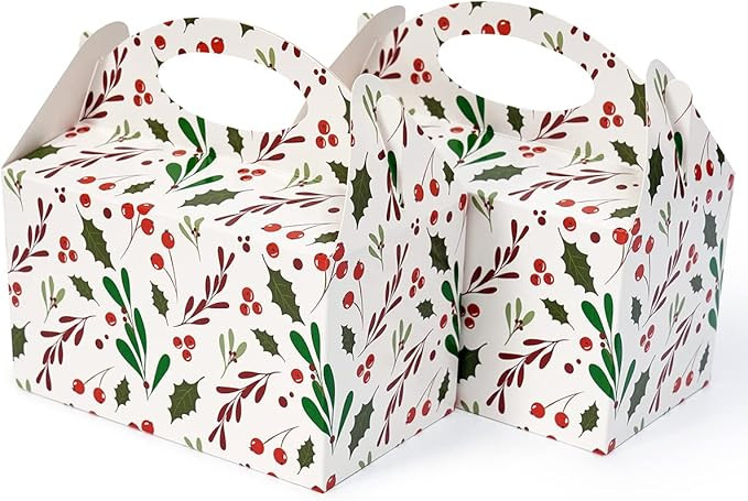 Happyhiram Winter Floral Gable Candy Paper Boxes, 25 Pcs Christmas Red Holly Berry Party Treat Bo... | Amazon (US)