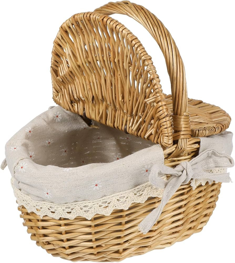 Toyvian Fruit Vegetable Storage Basket 1pc Wicker Weaving Basket Camping Picnic Basket with Doubl... | Amazon (US)