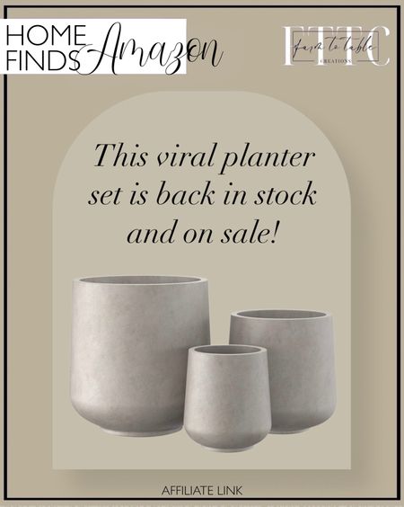Amazon Home Finds. Follow @farmtotablecreations on Instagram for more inspiration.

These viral planters are back in stock and on sale!! Such a great set. 

Kante 15.3"+11.6"+8.2" Dia Round Concrete Planter, Large Outdoor Indoor Planter Pots Containers with Drainage Holes and Rubber Plug for Home Garden Patio, Weathered Concrete  Amazon Home.  Amazon Home Finds. Affordable Decor. Amazon Outdoor Finds  

#LTKstyletip #LTKsalealert #LTKhome