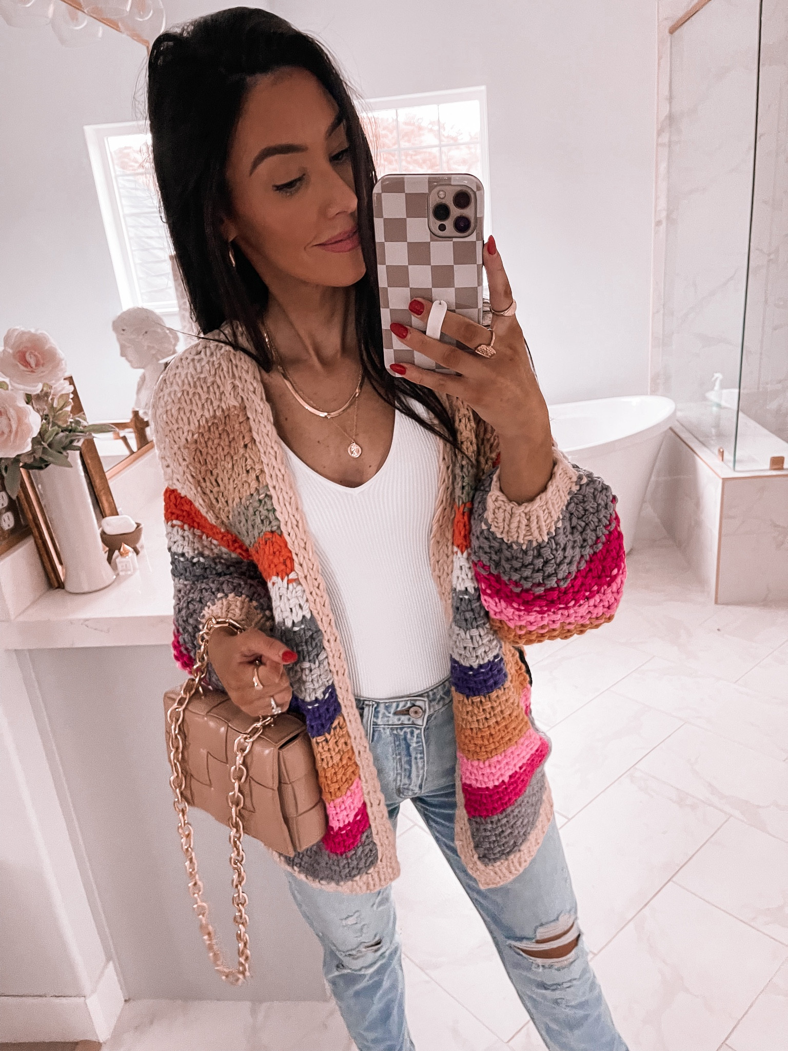 Winter style, winter outfits, vici dolls, denin jeans, colorful cardigan, white bodysuit 

#LTKstyletip #LTKsalealert #LTKHoliday