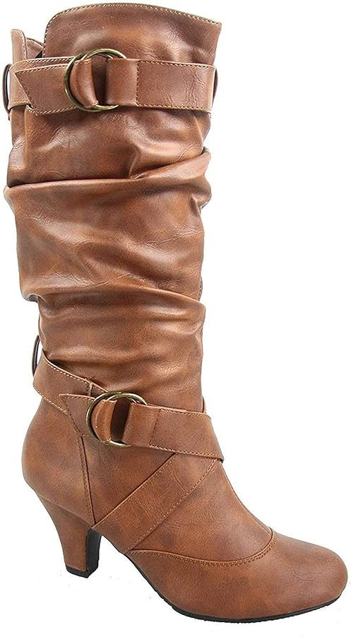 Forever Link Maggie-39 Women's Fashion Low Heel Zipper Slouchy Mid-Calf Boots Shoes | Amazon (US)