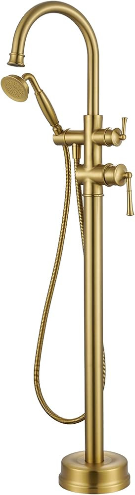 Hangoro Freestanding tub filler, Brush Gold Floor Mount Bathtub Faucet With Brass Handheld Shower... | Amazon (US)