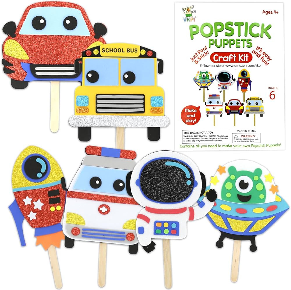 Make 6 Popstick Puppets Craft Kit for Kids, Foam Art Crafts Gift, Story Time Toys for Ages 4+ Tod... | Amazon (US)