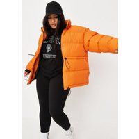Plus Size Orange Longline Toggle Puffer Coat | Missguided (US & CA)