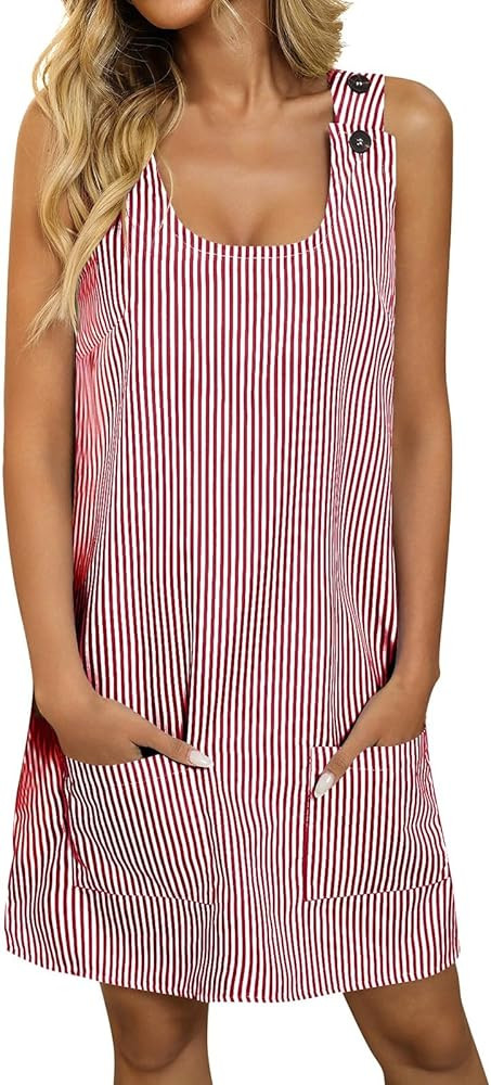 Women Casual Sleeveless Summer Dresses U Neck Striped Overalls Romper Adjustable Straps Dresses w... | Amazon (US)