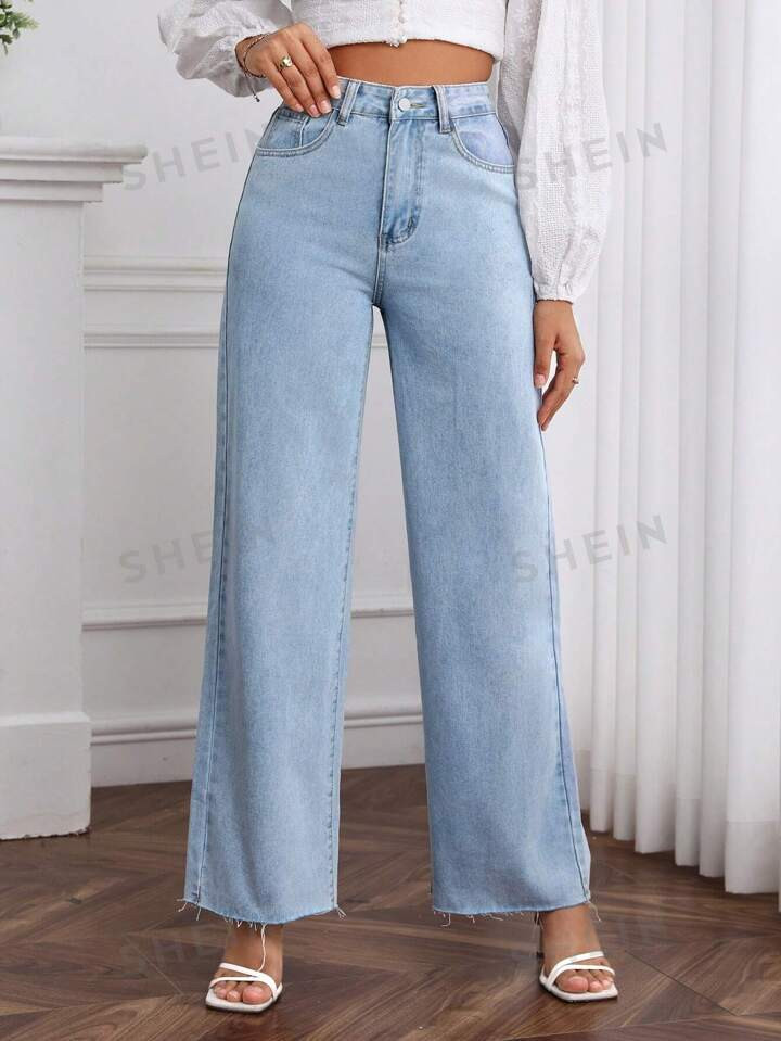 SHEIN Frenchy Washed Wide Leg Jeans | SHEIN
