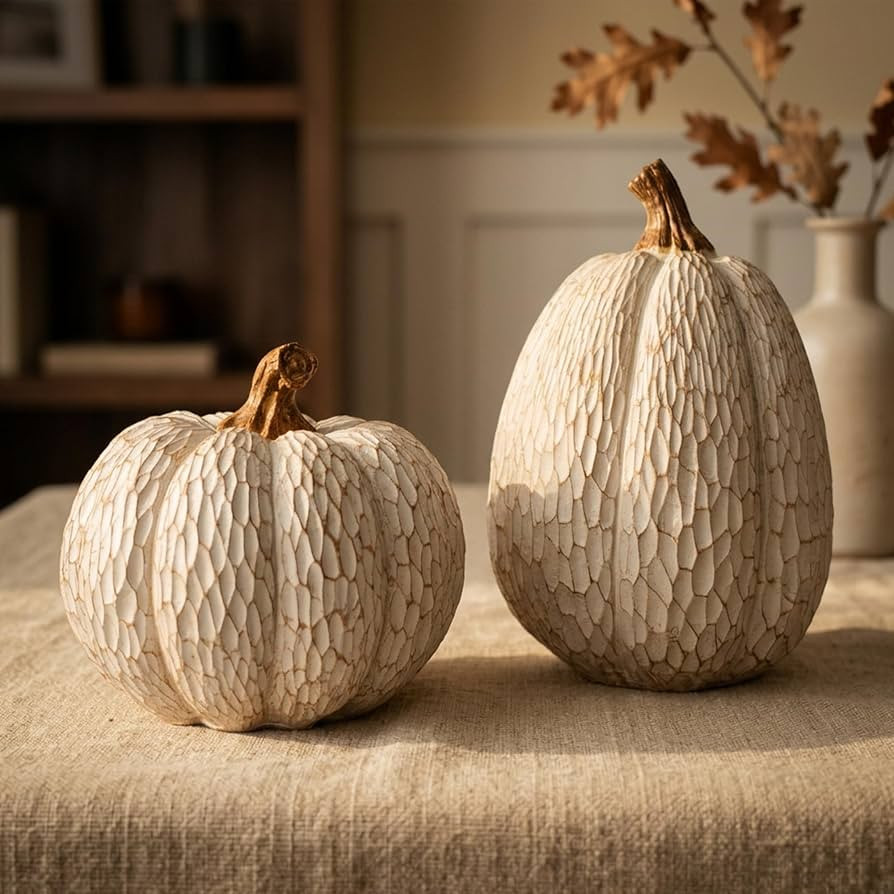Fall Pumpkin Decor, Set of 2 Resin Pumpkins, Thanksgiving Decor | Amazon (US)