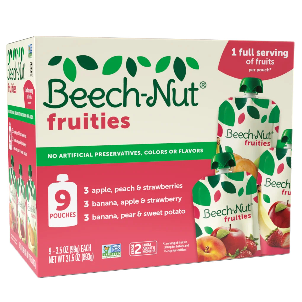 (9 Pack) Beech-Nut Fruities Stage 2, Variety Baby Food, 3.5 oz Pouch | Walmart (US)