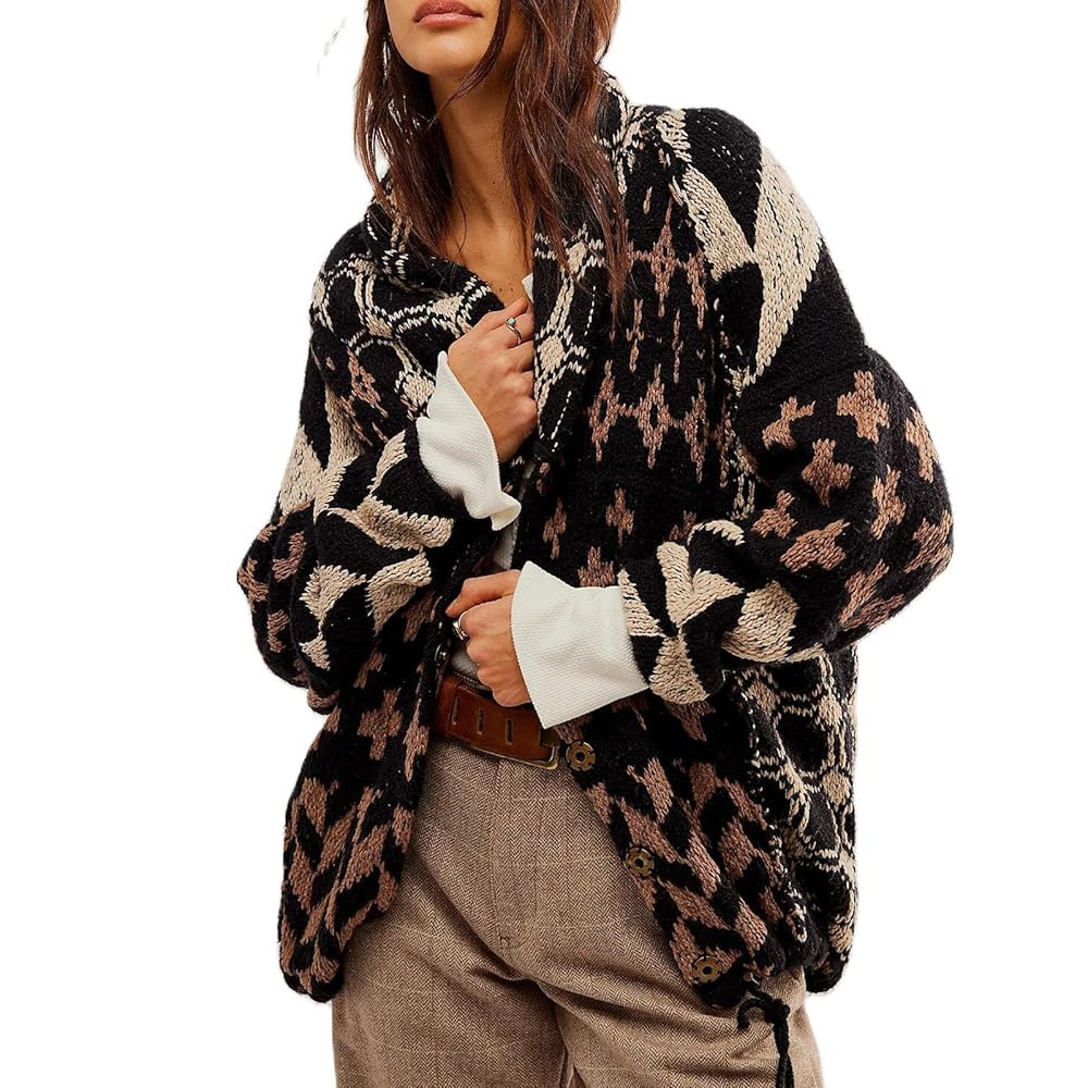 Women Cardigan Sweater Shawl Collar Button Down Oversized Sweaters Boho Fall Coat | Amazon (US)