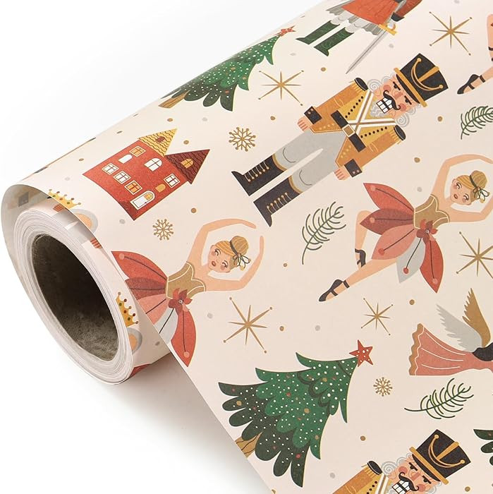 WRAPAHOLIC Kraft Nutcracker Christmas Wrapping Paper - Mini Roll - 17 Inch x 33 Feet - Ballerina ... | Amazon (US)
