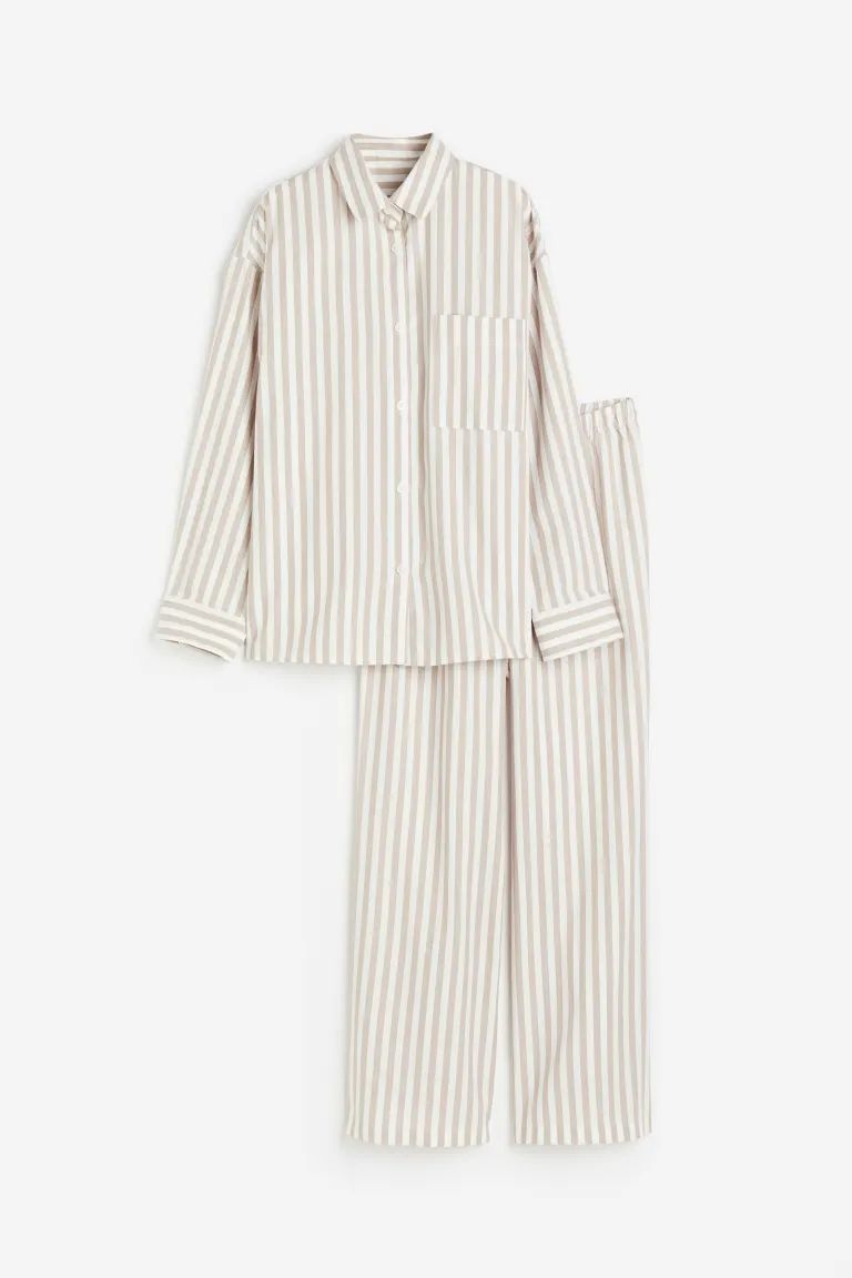 Pajama Shirt and Pants - Beige/striped - Ladies | H&M US | H&M (US + CA)