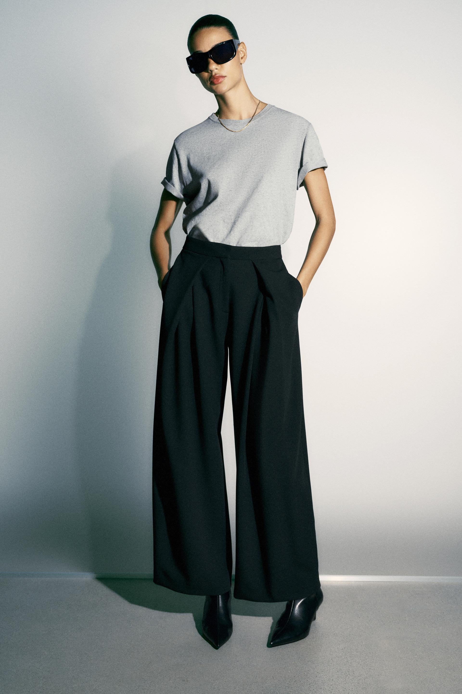Zara - Pleated Wide-Leg Pants - Black - Xs - Woman | Zara Canada