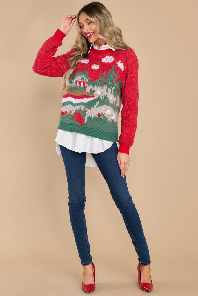 Home For The Holidays Red Multi Sweater | Red Dress 