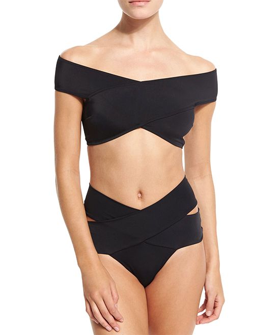 Angele Mode Women's Bikini Bottoms Black - Black Crisscross Cutout High-Waist Bikini - Women | Zulily