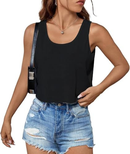 AMWIPE Womens Country Concert Cowgirl Tank Tops Sexy Western Graphic Crop Outfits for Teens Solid Black | Amazon (US)