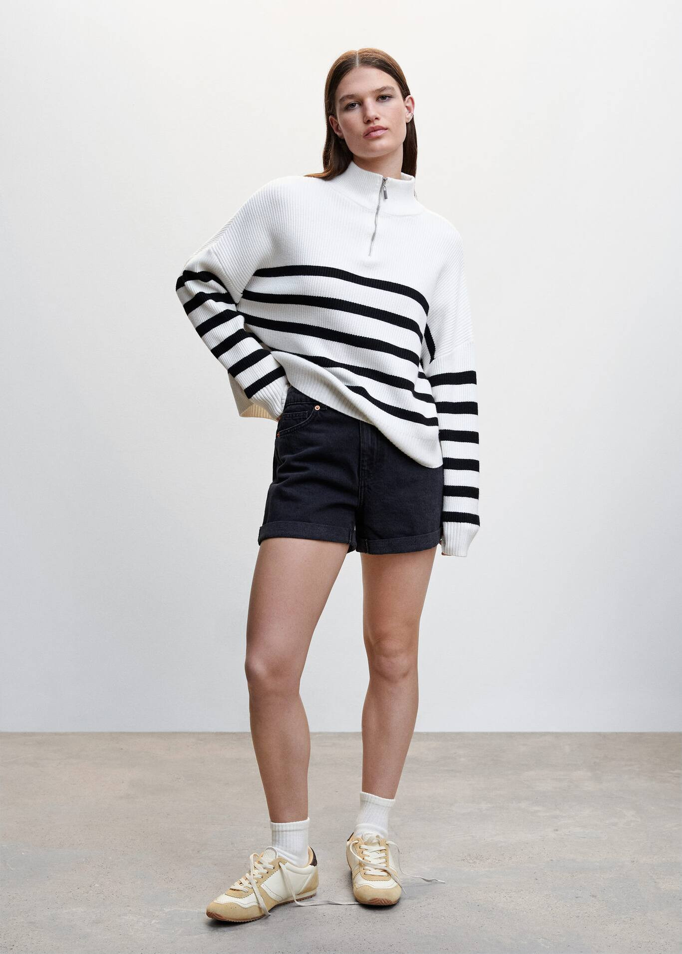 Striped sweater with zipper -  Women | Mango USA | MANGO (US)