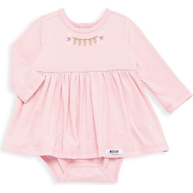 Long Sleeve Bubble Romper With Easter Embroidery, Pink | Maisonette