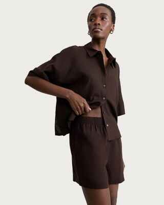 F&F Linen Rich Co-ord Shorts in Brown | Tesco F&F
