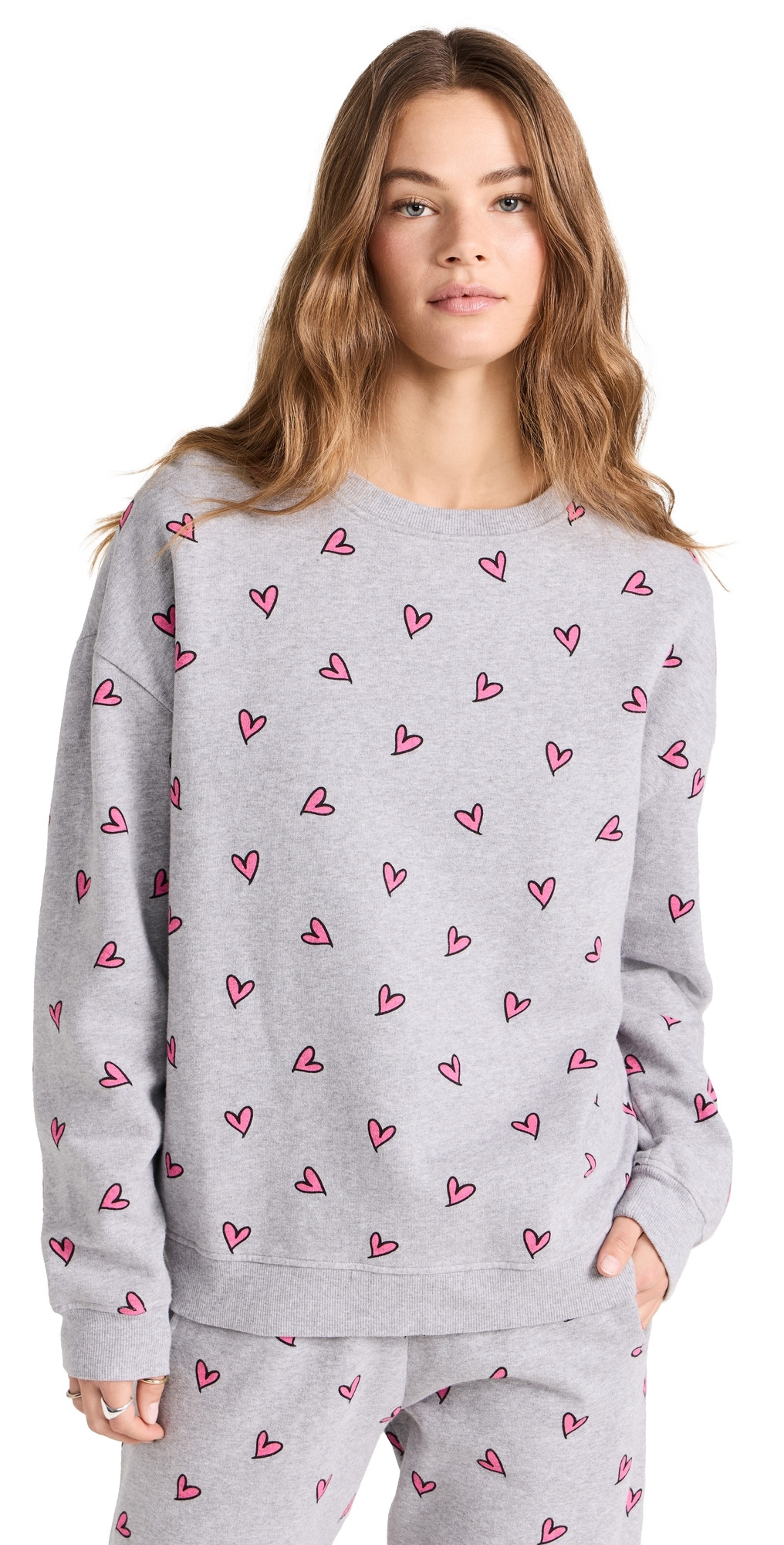KULE The Oversized All Over Heart Sweatshirt Heather Grey S | Shopbop