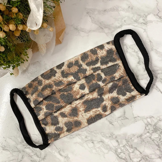 Print* / Leopard & Flower tiedye Washable reusable black face mask white face mask cotton fabric ... | Etsy (US)