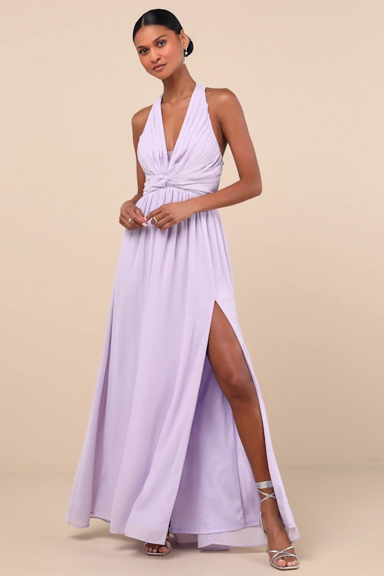Marilina Lavender Pleated Twist-Front Maxi Dress | Lulus