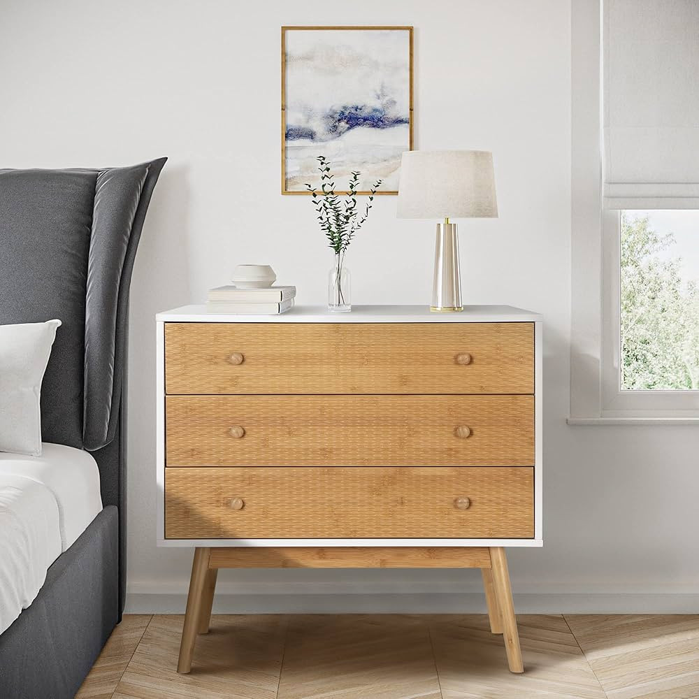 PHI VILLA Dresser for Bedroom with 3 Drawers - Bamboo Chest of Drawers, Small Storage Cabinet | Amazon (US)