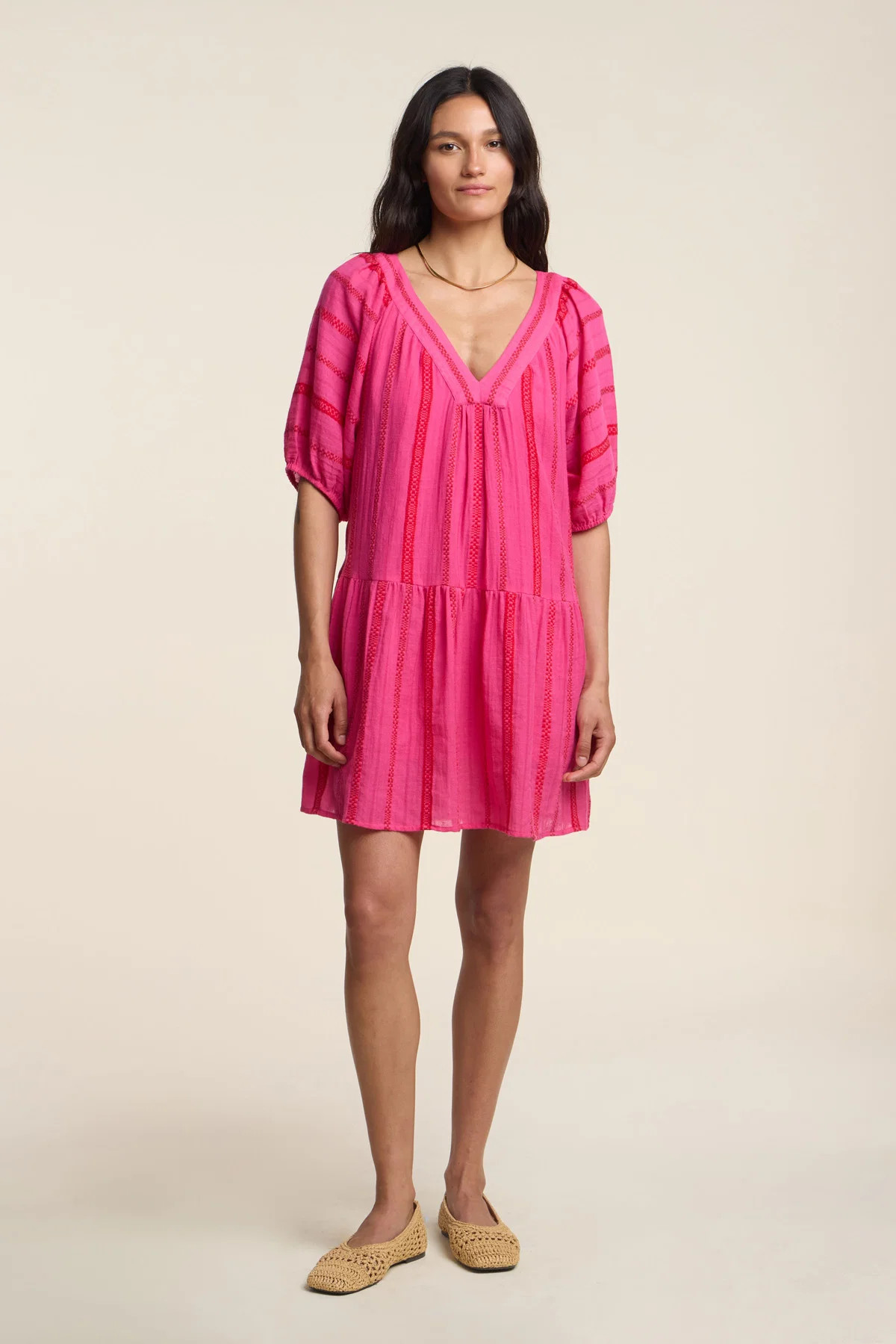 SELITA GEOMETRIC COTTON JACQUARD PUFF SLEEVE MINI DRESS | Velvet by Graham & Spencer