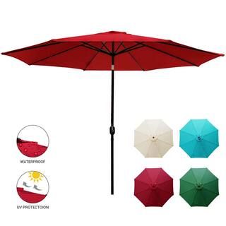 LAUREL CANYON 11 ft. Market Patio Umbrella Table with Push Button Tilt and Crank in Red-HD118R - ... | The Home Depot