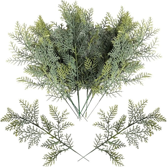 Qfeley 24 Pack Artificial Cedar Sprigs Picks Cedar Twig Stems Faux Cedar Greenery Spray Branches ... | Amazon (US)