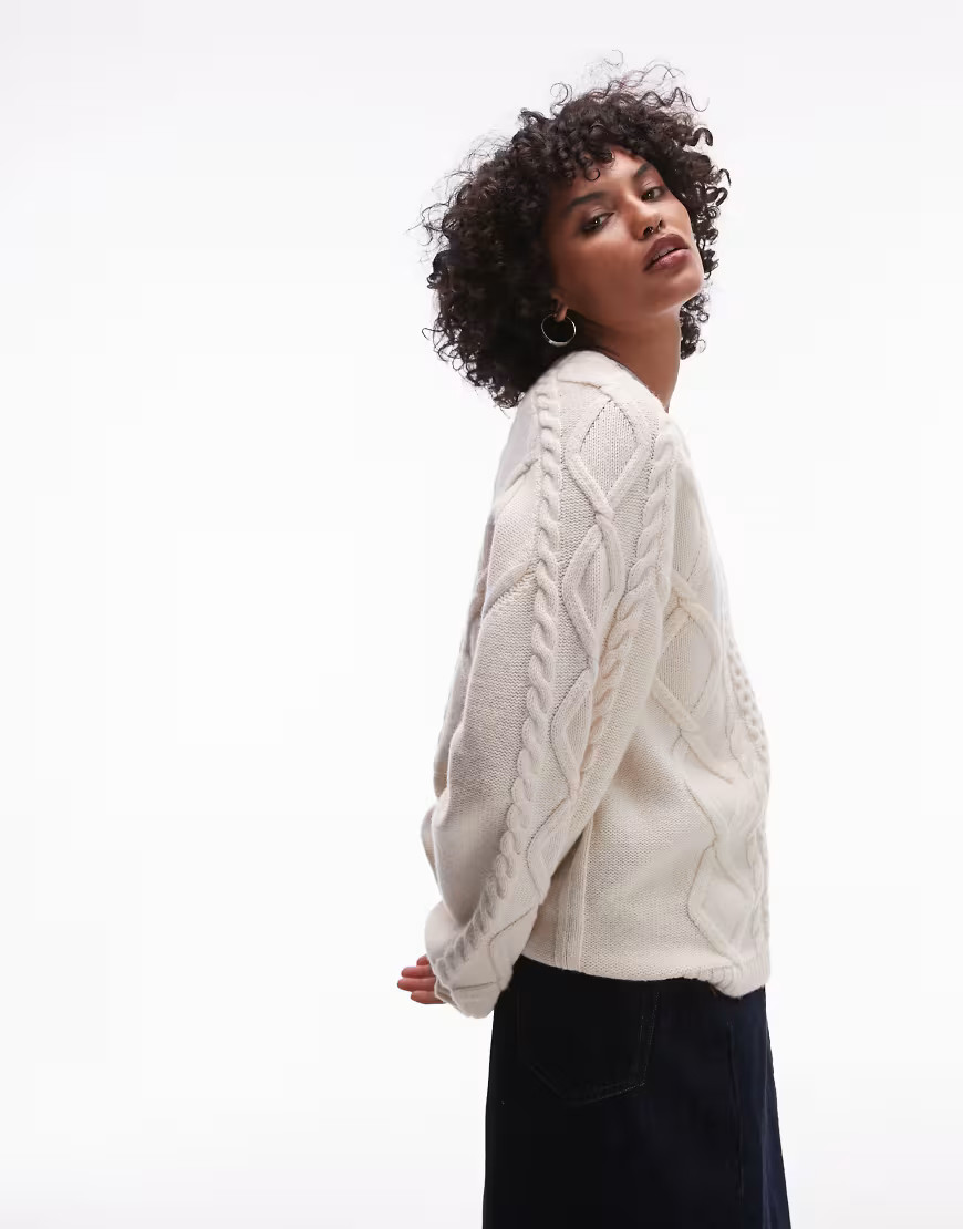 ARKET cable knit sweater in decorative pattern in ivory-White | ASOS (Global)