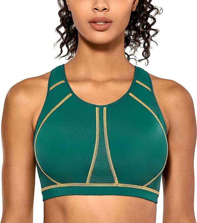 SYROKAN High Neck Plus Size Sports Bras for Women High Support Racerback Full Coverage Padded Wir... | Amazon (US)
