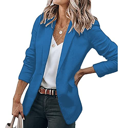 Plus Size Blazers for Curvy Women Solid Color Trendy Collar Casual Loose Cardigan Suit Jackets for Women Oversized A-Blue | Amazon (US)
