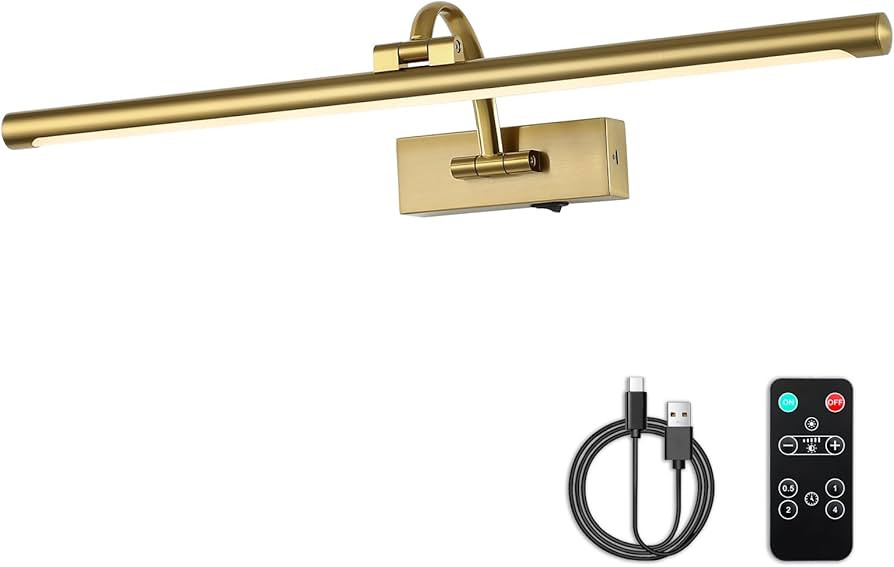 Wireless Picture Lights with Remote and Timer Rechargeable Brass Gallery Lighting Battery Operate... | Amazon (US)