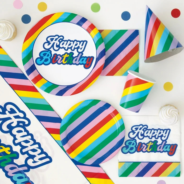 Way to Celebrate! Retro Rainbow Birthday Paper Dessert Plates, 7in, 10ct | Walmart (US)