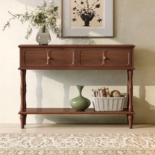 ARTPOWER Console Table with Drawers for Entryway, Mid-Century Entryway Table with Storage, Brown ... | Amazon (US)