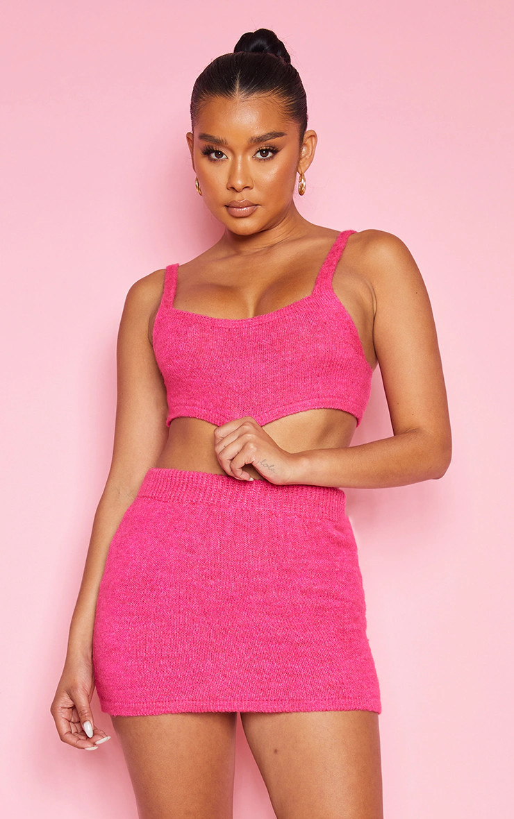 Pink Brushed Knitted Bralet | Knitwear | PrettyLittleThing US