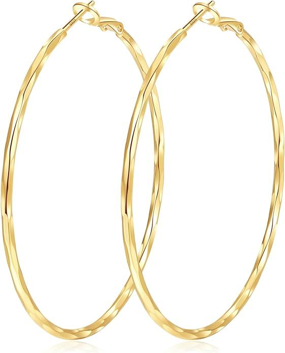 2MM Thin Gold Hoop Earrings Sterling Silver Post Hoop Earrings For Women Diamond-Cut Gold Hoops E... | Amazon (US)