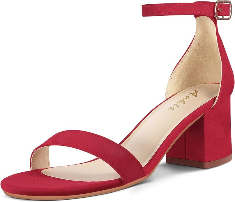 Ankis Nude Silver Black Heels Women's Open Toe Ankle Strap Block Chunky Low Heeled Sandal Comfort... | Amazon (US)