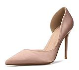 LizFoYa Women Stylish Evening Shoes Satin Pointy Formal Heels Half D'Orsay Pump Nude 11.5 | Amazon (US)