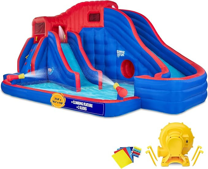 Sunny & Fun Deluxe Adventure Inflatable Water Slide Park – Heavy-Duty for Outdoor Fun - Climbin... | Amazon (US)