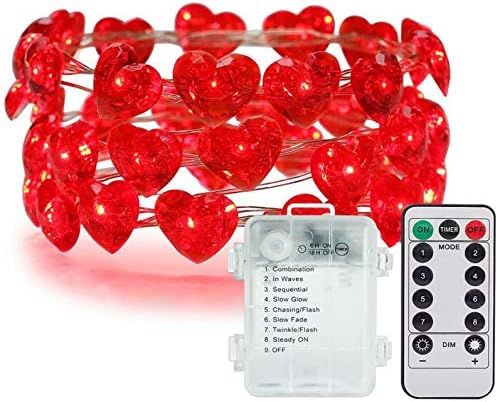 String Lights 10 ft 40 LEDs Red Heart Shaped Twinkle Fairy Lights Battery Operated for Bedroom We... | Amazon (US)
