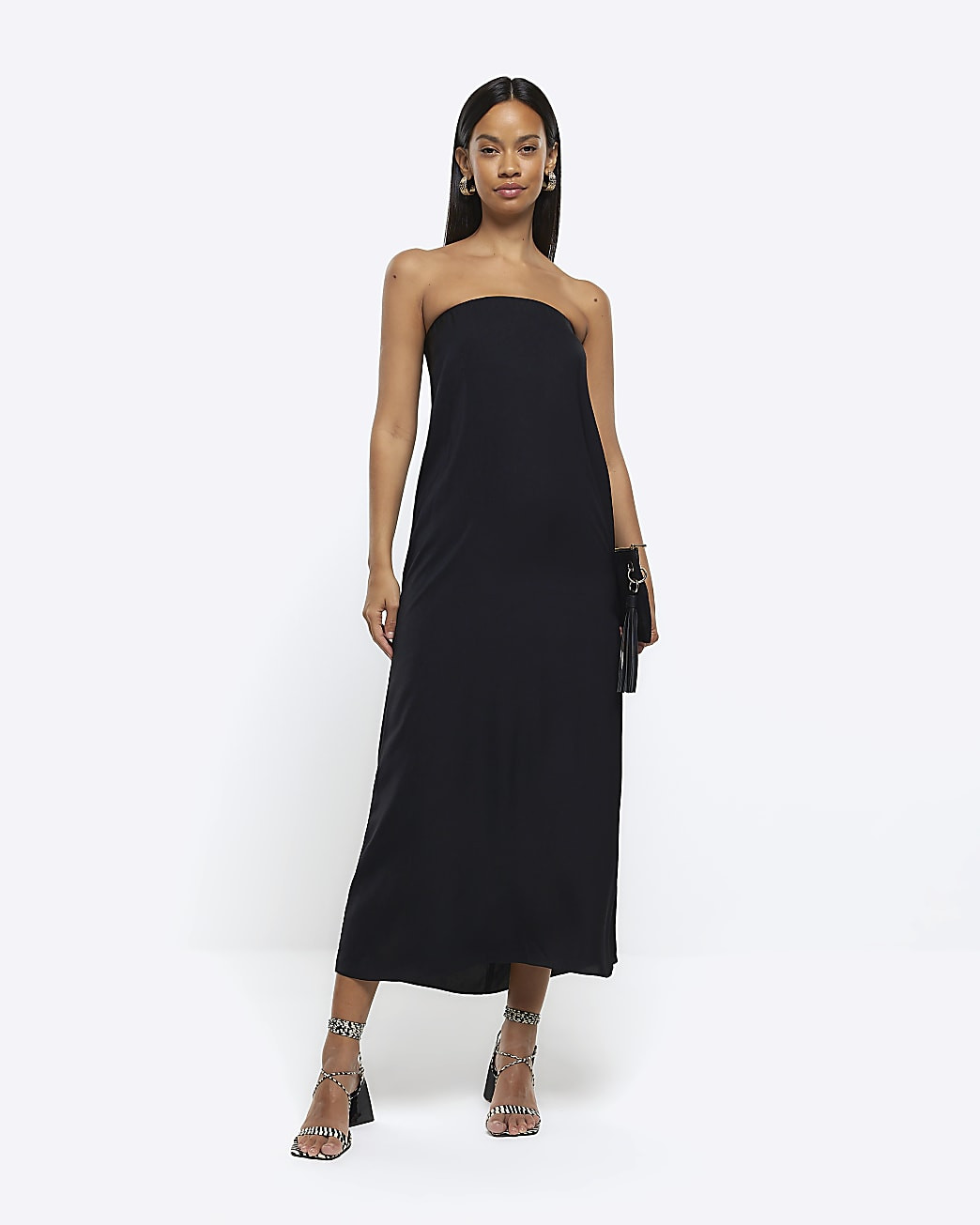 Black bandeau slip midi dress | River Island (UK & IE)