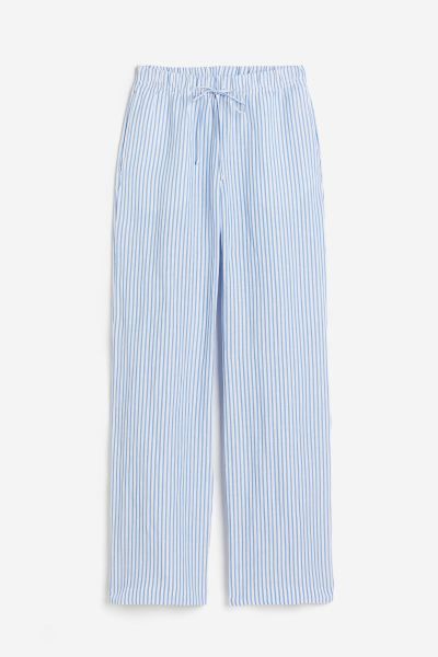Linen-blend pull-on trousers - White/Blue striped - Ladies | H&M GB | H&M (UK, MY, IN, SG, PH, TW, HK)