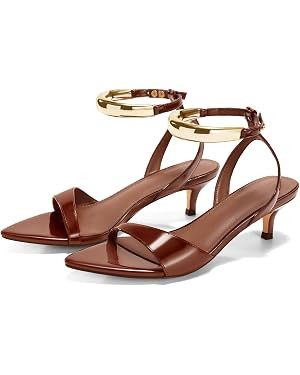Coutgo Womens Low Kitten Heels Sandals Strappy Pointed Open Toe One Strap Metal Summer Dress Shoe... | Amazon (US)