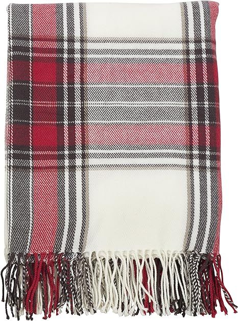 SARO LIFESTYLE Gen Collection Simple Plaid Throw Blanket with Fringed Edge, 50" x 60", Multi | Amazon (US)