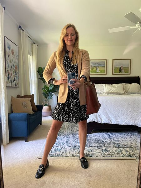 Monday outfit of the day - what I wore to work 

Black & white polka dot a-like knee length dress with pockets & long sleeves. Roomy, flowy fit. I’m in my normal size.

Tan sweater blazer - sized down one

Black loafers - super comfy, affordable & fit true to size 

#LTKworkwear #LTKstyletip #LTKfindsunder100