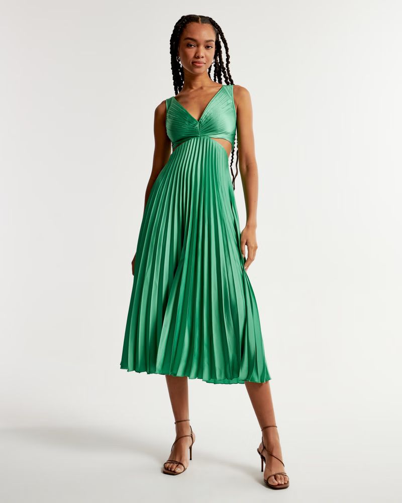 Women's The A&F Giselle Pleated Cutout Maxi Dress | Women's Clearance | Abercrombie.com | Abercrombie & Fitch (US)