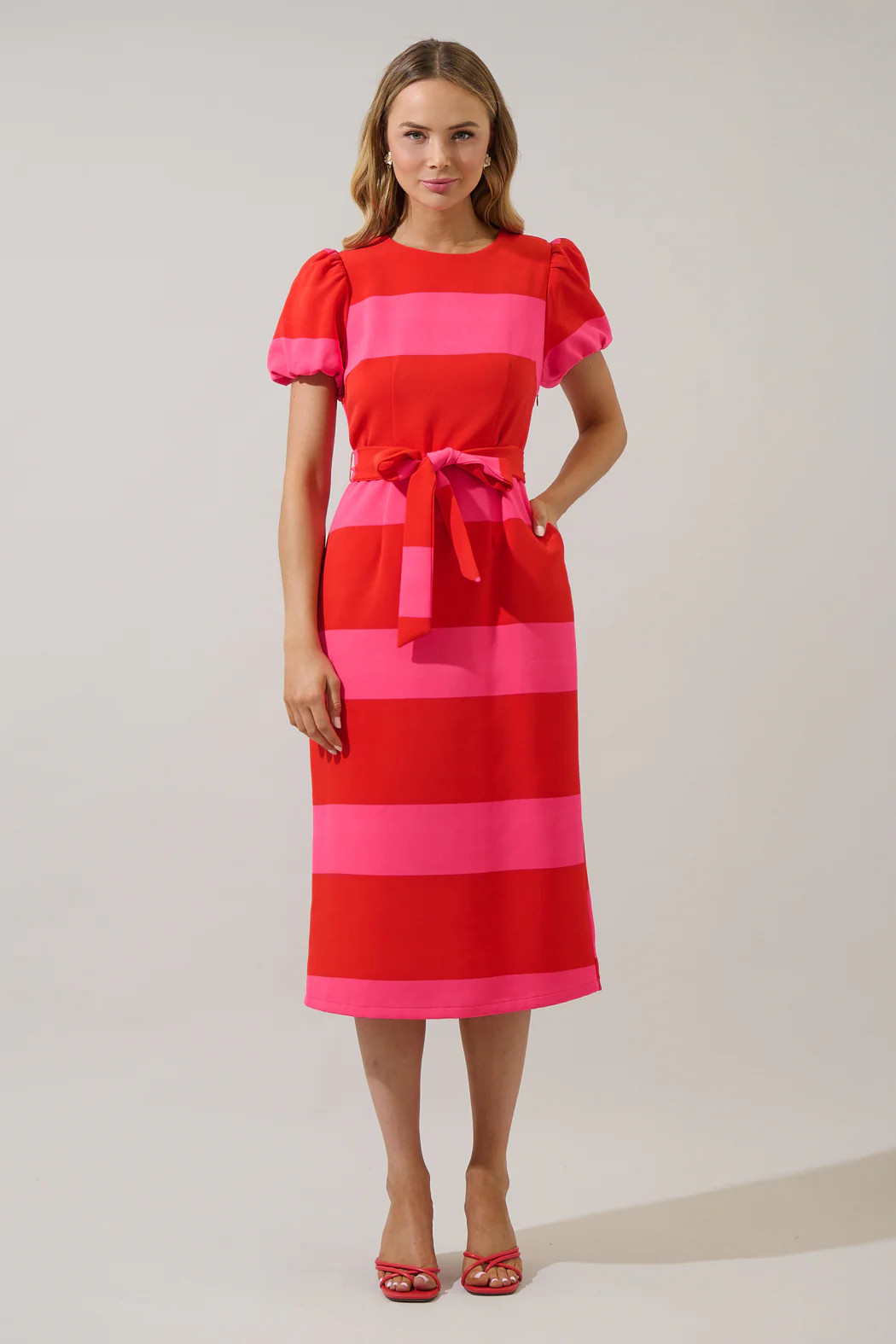 Lolli Stripe Senidy Puff Sleeve Midi Dress | Sugarlips